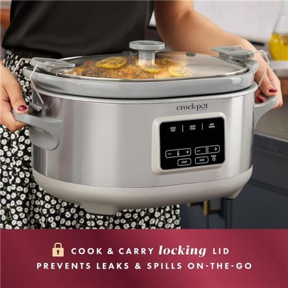 Crockpot 7-Quart Cook & Carry™ Slow Cooker, Programmable, Stainless Steel - Picture 3 of 6